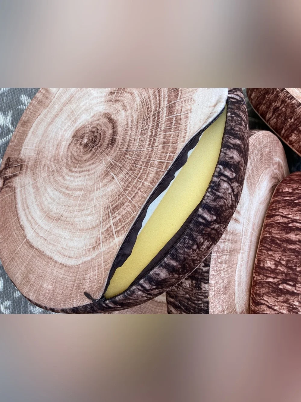 Six (6) Realistic Decorative Tree Stump Pillow Floor Cushion 3D Digital Printing